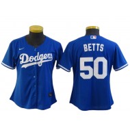 Women LA Dodgers #50 Mookie Betts Cool Base Jersey - Royal/White/Gray