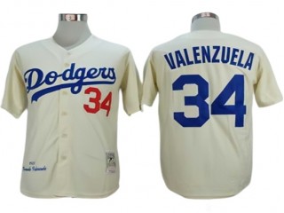 Los Angeles Dodgers #34 Fernando Valenzuela Cream 1981 Throwback Jersey