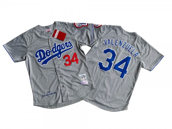 Los Angeles Dodgers #34 Fernando Valenzuela Gray Throwback Jersey