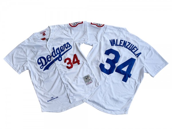 Los Angeles Dodgers #34 Fernando Valenzuela White Throwback Jersey