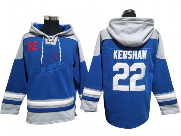 Los Angeles Dodgers #22 Clayton Kershaw Blue Pullover Hoodie