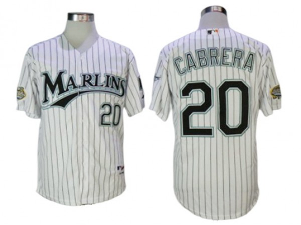 Florida Marlins #20 Miguel Cabrera White Pinstripe 2003 World Series Champions Jersey - Custom