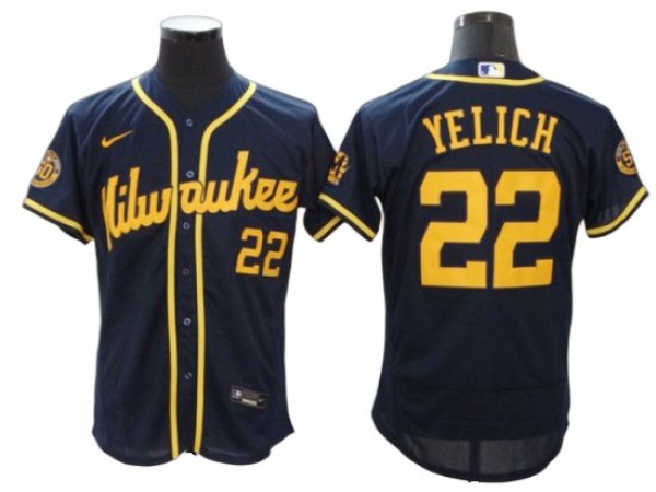 Milwaukee Brewers #22 Christian Yelich Navy Alternate Flex Base Jersey