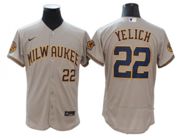 Milwaukee Brewers #22 Christian Yelich Gray Road Flex Base Jersey