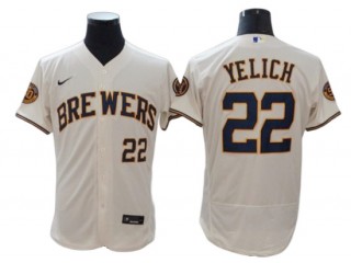 Milwaukee Brewers #22 Christian Yelich Cream Home Flex Base Jersey