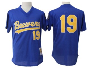 Milwaukee Brewers #19 Robin Yount Blue Cooperstown Mesh Batting Practice Jersey