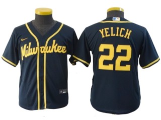 Youth Milwaukee Brewers #22 Christian Yelich Cool Base Jersey - White/Gray/Navy