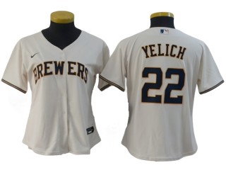 Women's Milwaukee Brewers #22 Christian Yelich Cool Base Jersey -  White/Gray/Cream/Navy