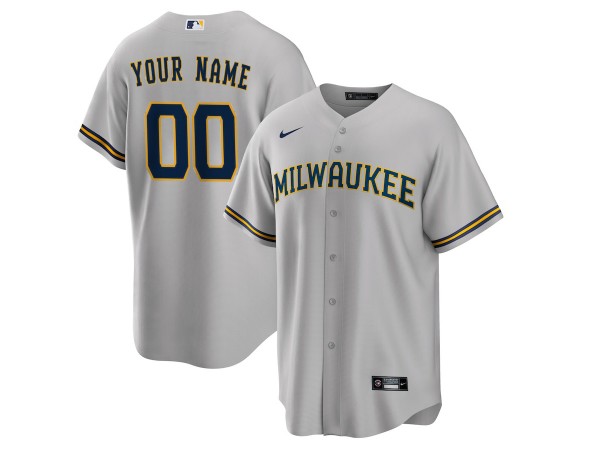 Custom Milwaukee Brewers Cool Base Jersey - Cream/White/Gray/Navy 