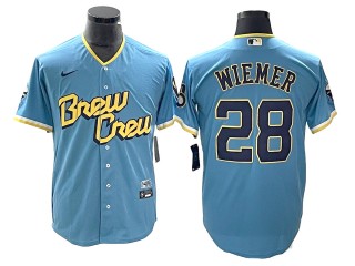 Milwaukee Brewers #28 Joey Wiemer Powder Blue City Connect Limited Jersey