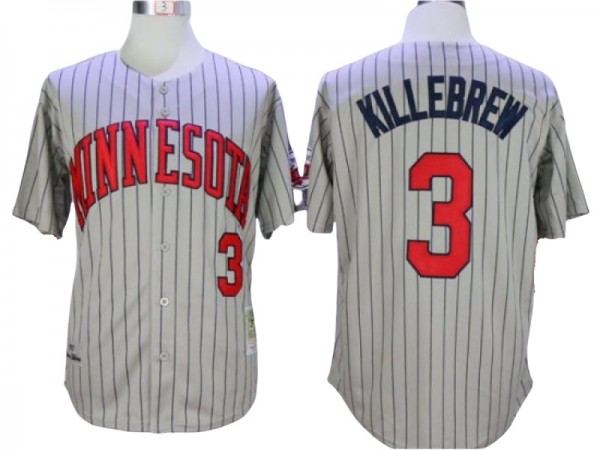 Minnesota Twins #3 Harmon Killebrew Gray Stripe 1987 Throwback Jersey