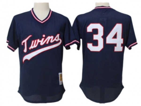 Minnesota Twins #34 Kirby Puckett Navy 1985 Cooperstown Mesh Batting Practice Jersey