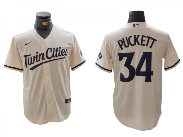 Minnesota Twins #34 Kirby Puckett Cream Alternate Jersey