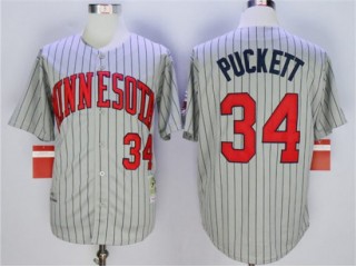 Minnesota Twins #34 Kirby Puckett Gray 1987 Throwback Pinstripe Jersey