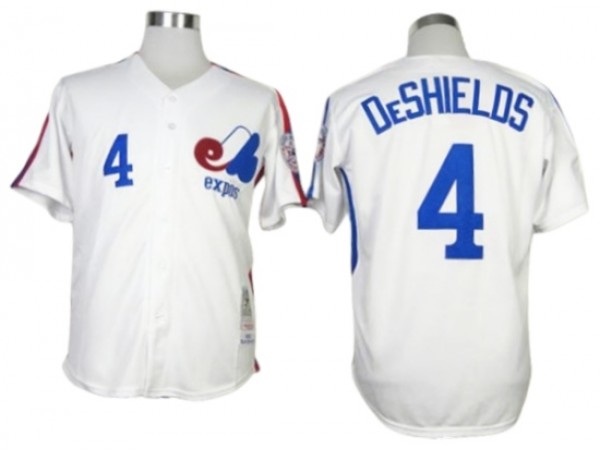 Montreal Expos #4 Delino DeShields White Throwback Jersey