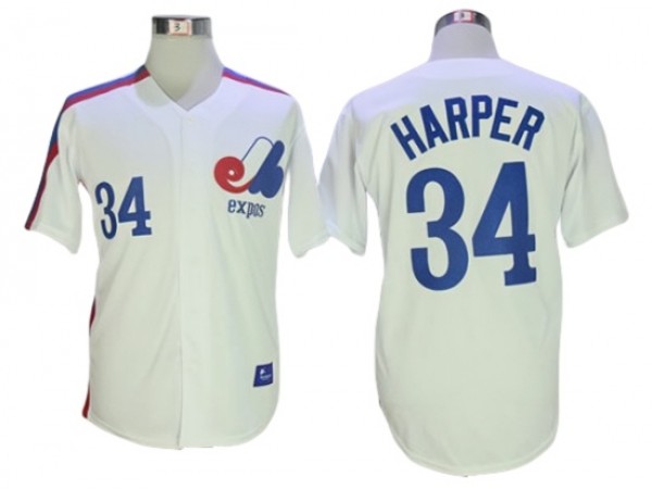 Montreal Expos #34 Bryce Harper White Throwback Jersey