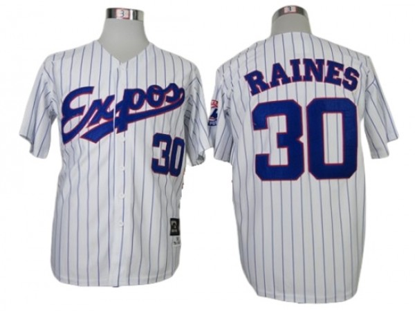 Montreal Expos #30 Tim Raines White Stripe Throwback Jersey