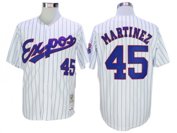 Montreal Expos #45 Pedro Martinez White Pinstripe Throwback Jersey