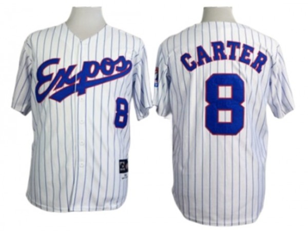 Montreal Expos #8 Gary Carter White Pinstripe Throwback Jersey