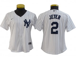 Women New York Yankees #2 Derek Jeter Player Name Jersey - White/Navy/Gray