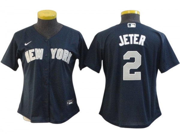 Women New York Yankees #2 Derek Jeter Player Name Jersey - White/Navy/Gray