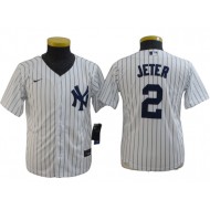 Youth New York Yankees #2 Derek Jeter Player Name Jersey - White/Navy/Gray