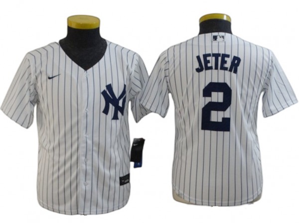 Youth New York Yankees #2 Derek Jeter Player Name Jersey - White/Navy/Gray