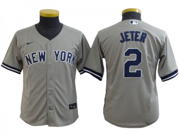 Youth New York Yankees #2 Derek Jeter Player Name Jersey - White/Navy/Gray