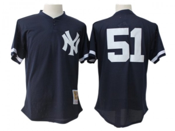 New York Yankees #51 Bernie Williams Navy Cooperstown Collection Mesh Batting Practice Jersey