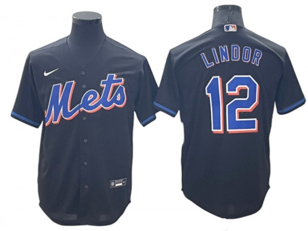 New York Mets #12 Francisco Lindor Black Cool Base Jersey