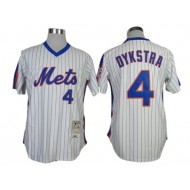 New York Mets #4 Lenny Dykstra White Pinstripe 1986 Throwback Jersey