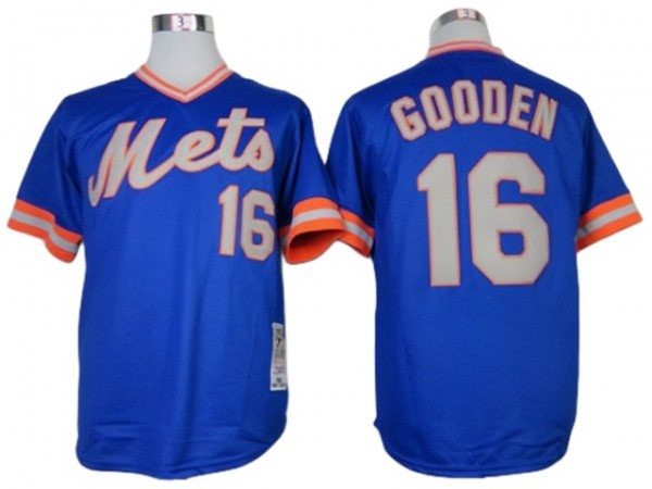 New York Mets #16 Dwight Gooden 1983 Blue Throwback Jersey