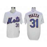 New York Mets #31 Mike Piazza White Pinstripe Throwback Jersey