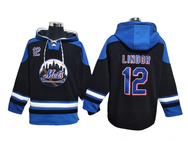 New York Mets #12 Francisco Lindor Black Pullover Hoodie