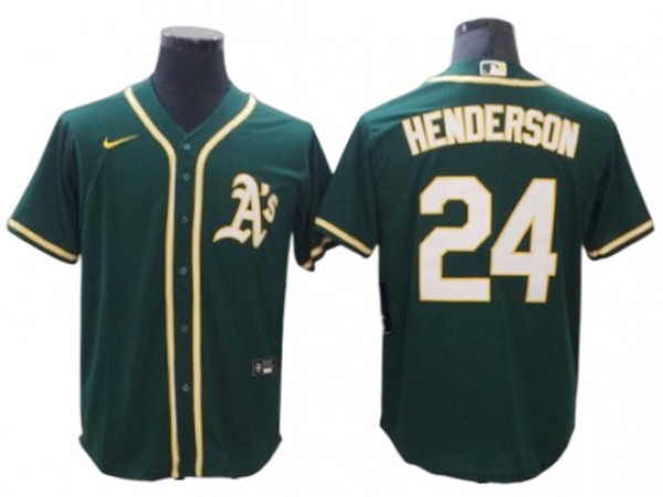 Oakland Athletics #24 Rickey Henderson Green Road Cool Base Jersey