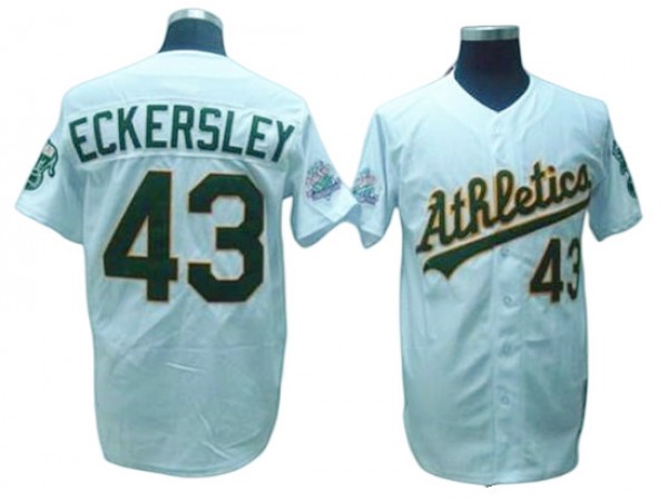 Oakland Athletics #43 Dennis Eckersley White Throwback Jersey