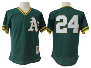 Oakland Athletics #24 Rickey Henderson Green 1991 Cooperstown Mesh Batting Practice Jersey