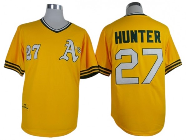 Oakland Athletics #27 Catfish Hunter Gold Throwback Jersey