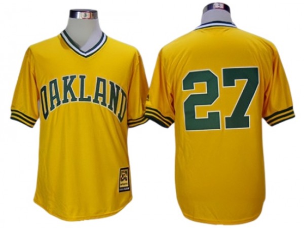 Oakland Athletics #27 Catfish Hunter Gold Turn Back The Clock Copperstown Collection Jersey