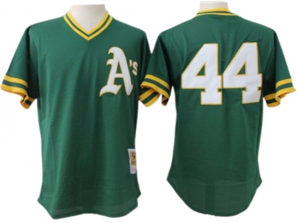 Oakland Athletics #44 Reggie Jackson Green Cooperstown Mesh Batting Practice Jersey