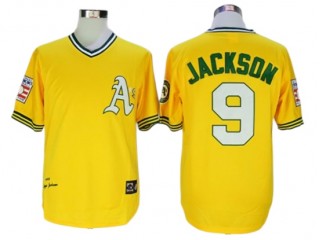 Oakland Athletics #9 Reggie Jackson Gold 1972 Throwback Jersey