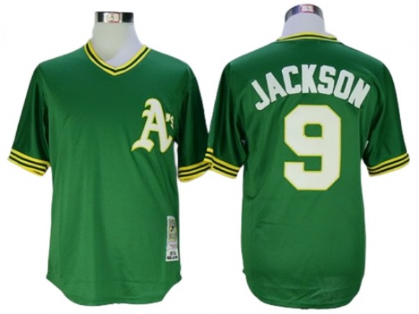 Oakland Athletics #9 Reggie Jackson Green 1974 Throwback Jersey