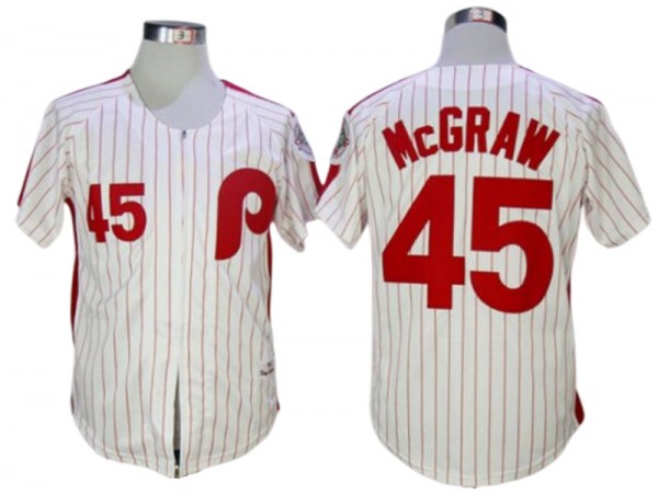 Philadelphia Phillies #45 Tug McGraw White 1983 Throwback Jersey