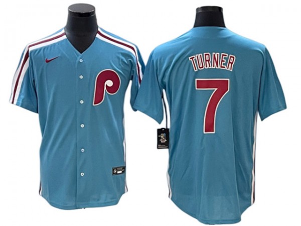 Philadelphia Phillies #7 Trea Turner Light Blue Cool Base Jersey