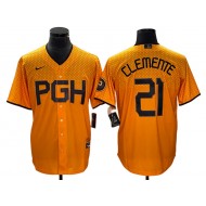 Pittsburgh Pirates #21 Roberto Clemente Gold City Connect Jersey