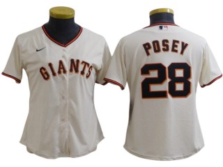 Women's San Francisco Giants #28 Buster Posey Cool Base Jersey - Cream/Black