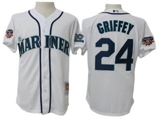 Seattle Mariners #24 Ken Griffey Jr. White 1997 Throwback Jersey