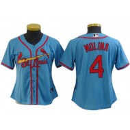 Women St. Louis Cardinals #4 Yadier Molina Cool Base Jersey - White/Red/Light Blue