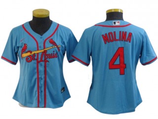 Women St. Louis Cardinals #4 Yadier Molina Cool Base Jersey - White/Red/Light Blue