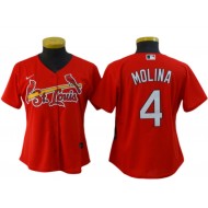 Women St. Louis Cardinals #4 Yadier Molina Cool Base Jersey - White/Red/Light Blue